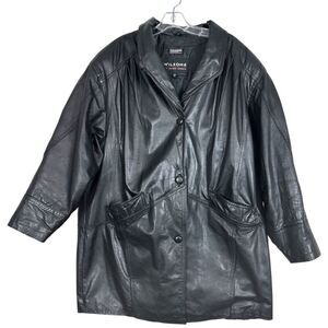 Vintage Wilson Black Leather Jacket Women XL Thinsulate Button Up Coat